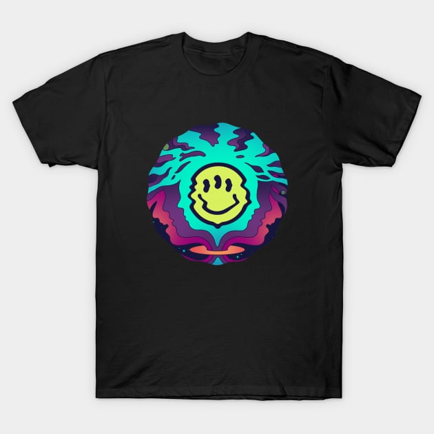 Three-eyed smiley - wavy circle T-Shirt by mustokogeni